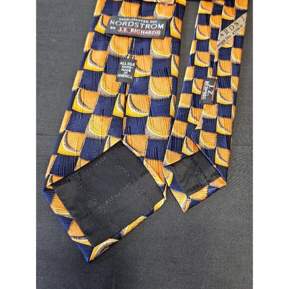 Vintage Handcrafted J.Z. Richards Silk Tie Nordstrom Blue & Orange Geometric Des - Picture 7 of 13